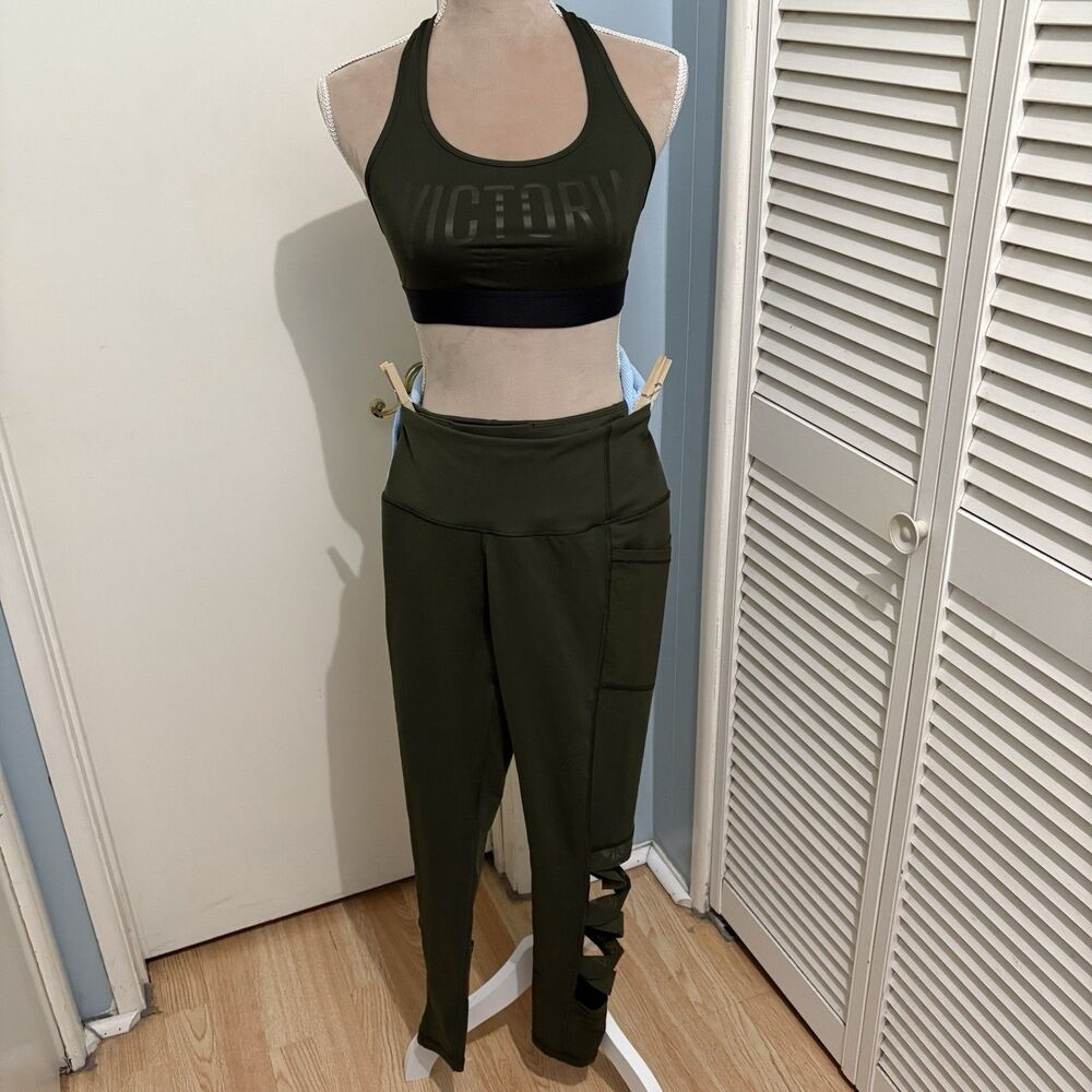 Victoria Secret Sport Knockout Leggings The Player Racerback Bra Set Olive Small
